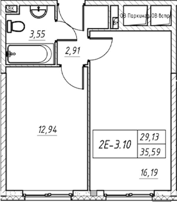 1-комнатная квартира 35.59 м², 3/11 эт., Комплекс апартаментов «Zoom на Неве»